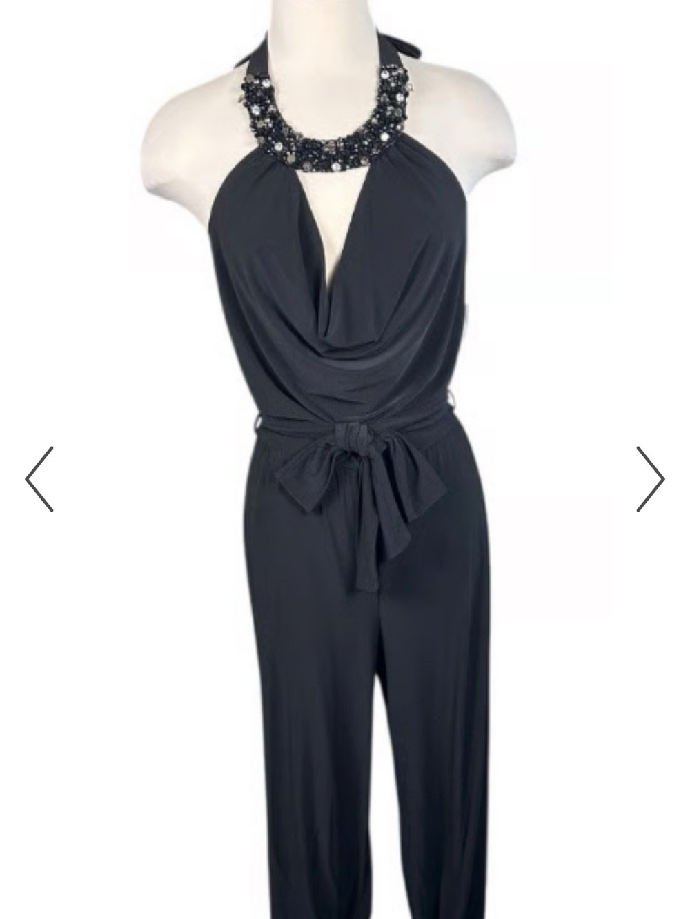 Cache Black Halter Jumpsuit with Beaded Neckline